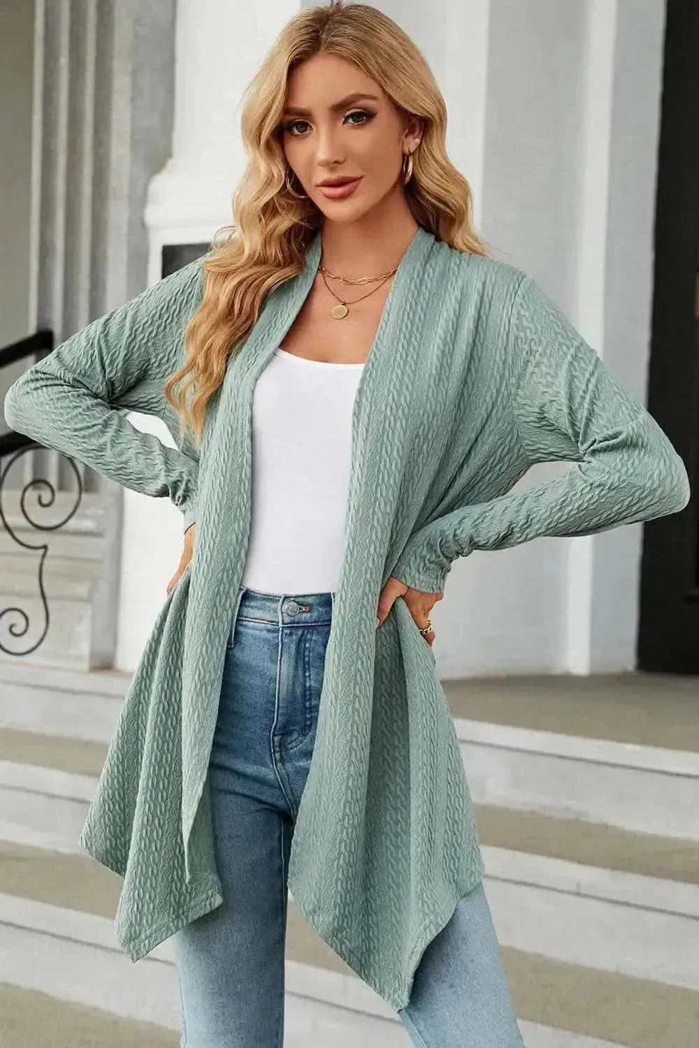 Open Front Long Sleeve Cardigan - Bad Moms Club