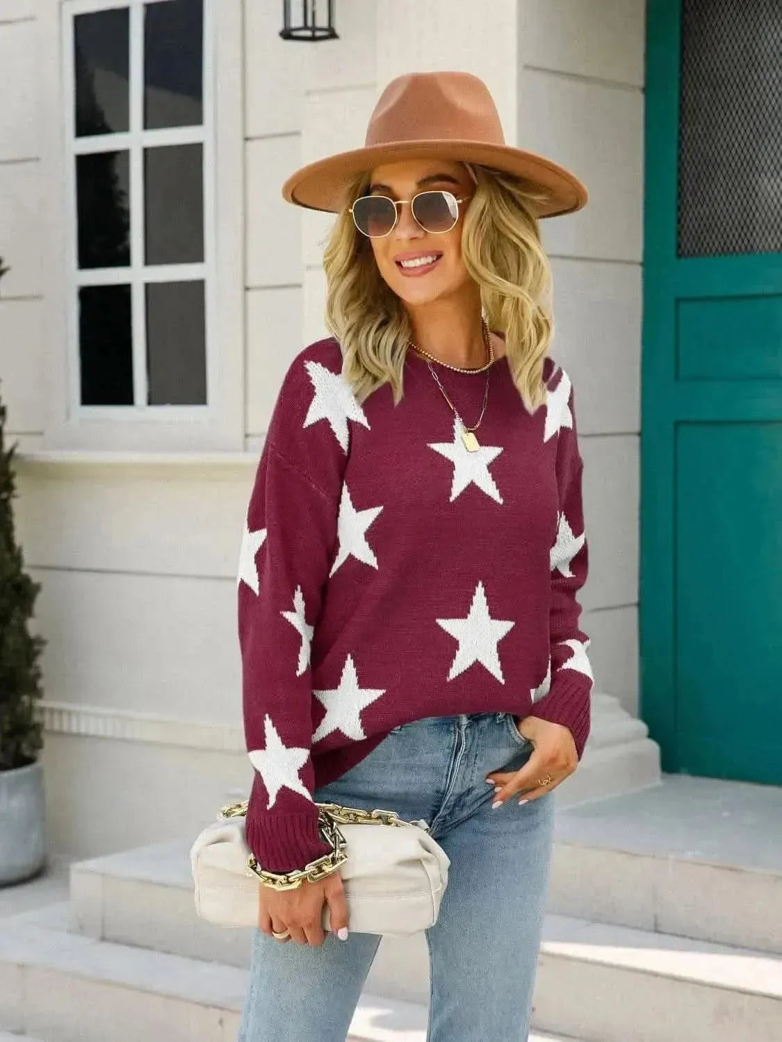 Angel Wings Star Round Neck Dropped Shoulder Sweater - Bad Moms Club