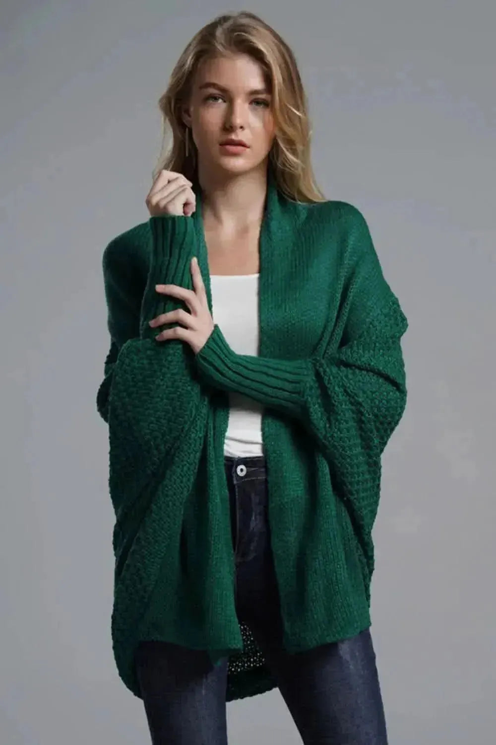 Dolman Sleeve Open Front Ribbed Trim Longline Cardigan - Bad Moms Club