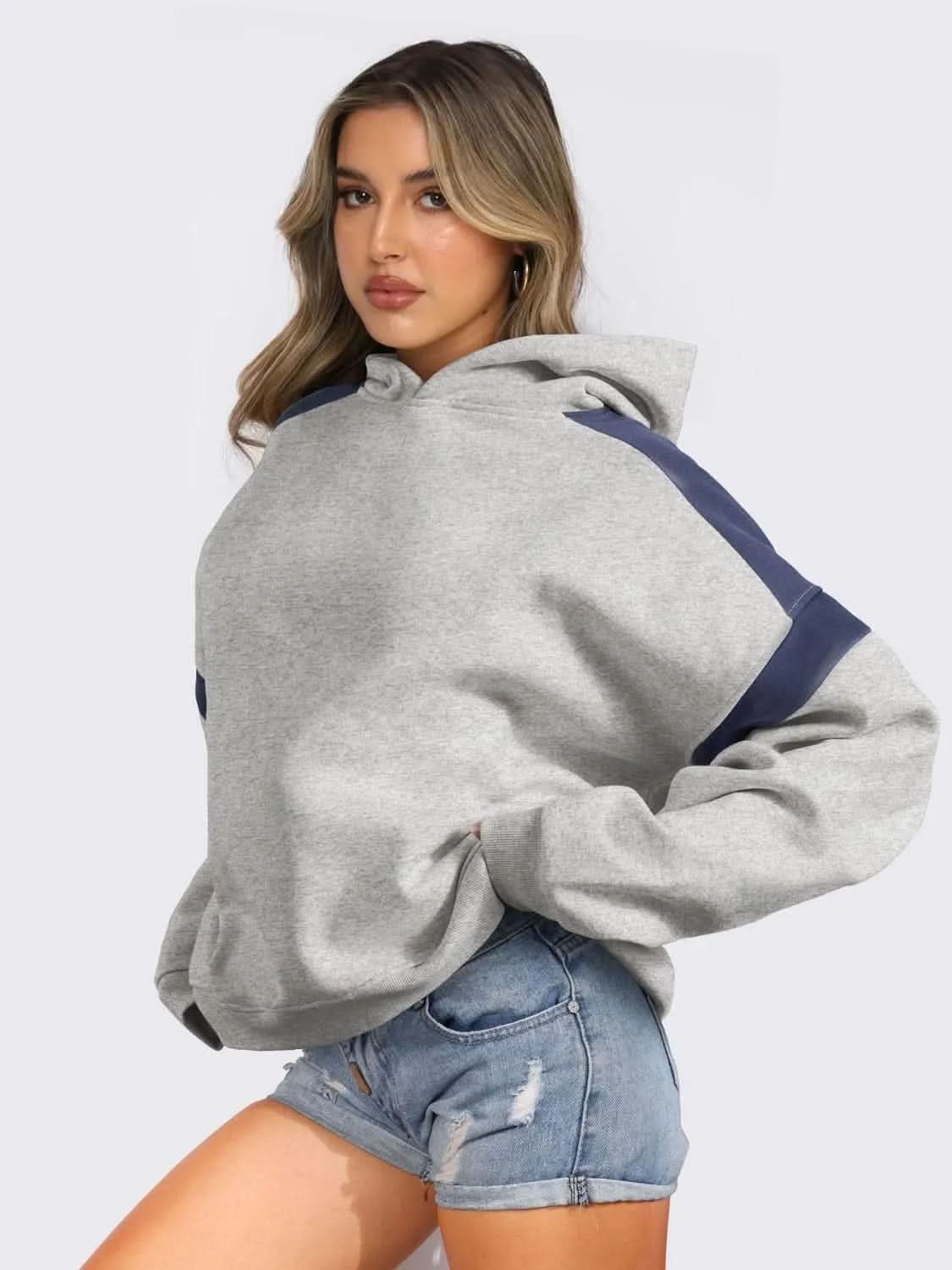 Contrast Dropped Shoulder Long Sleeve Hoodie - Bad Moms Club