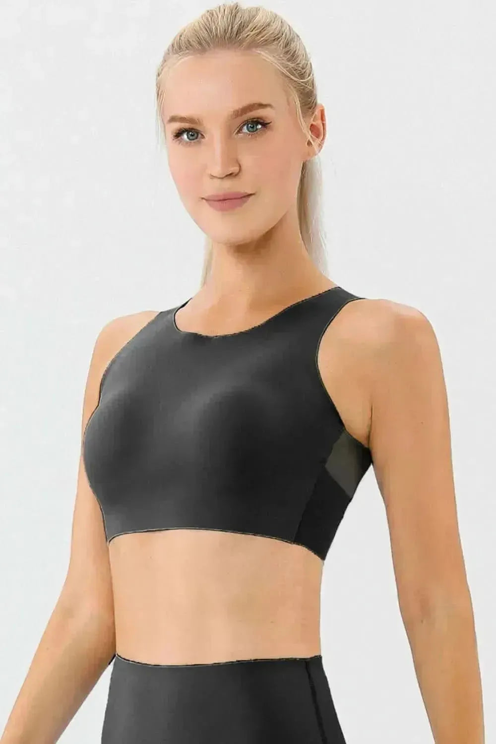 Round Neck Wide Strap Active Bra - Bad Moms Club