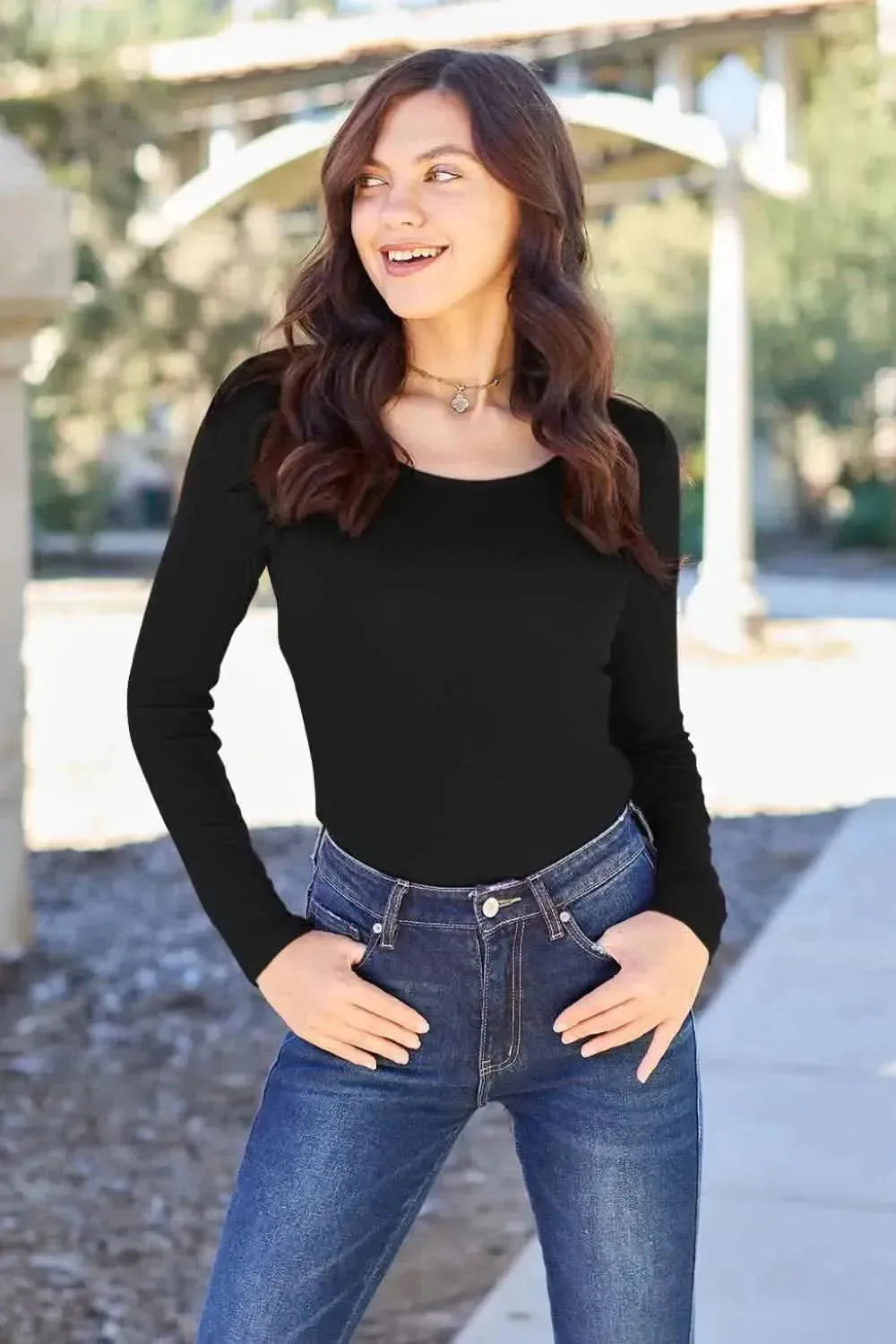 Basic Bae Full Size Round Neck Long Sleeve Bodysuit - Bad Moms Club