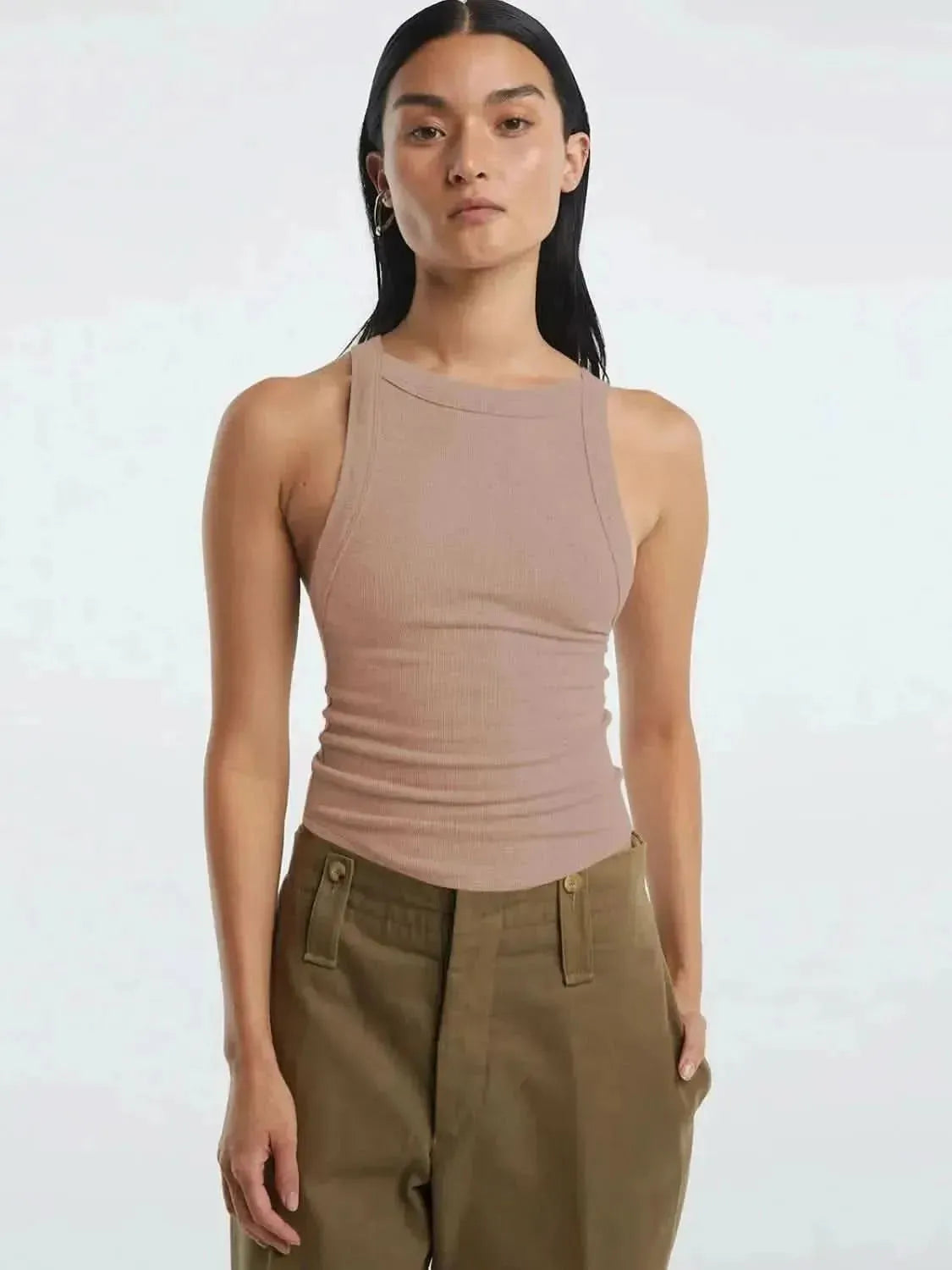 Halter Neck Ribbed Cropped Top - Bad Moms Club