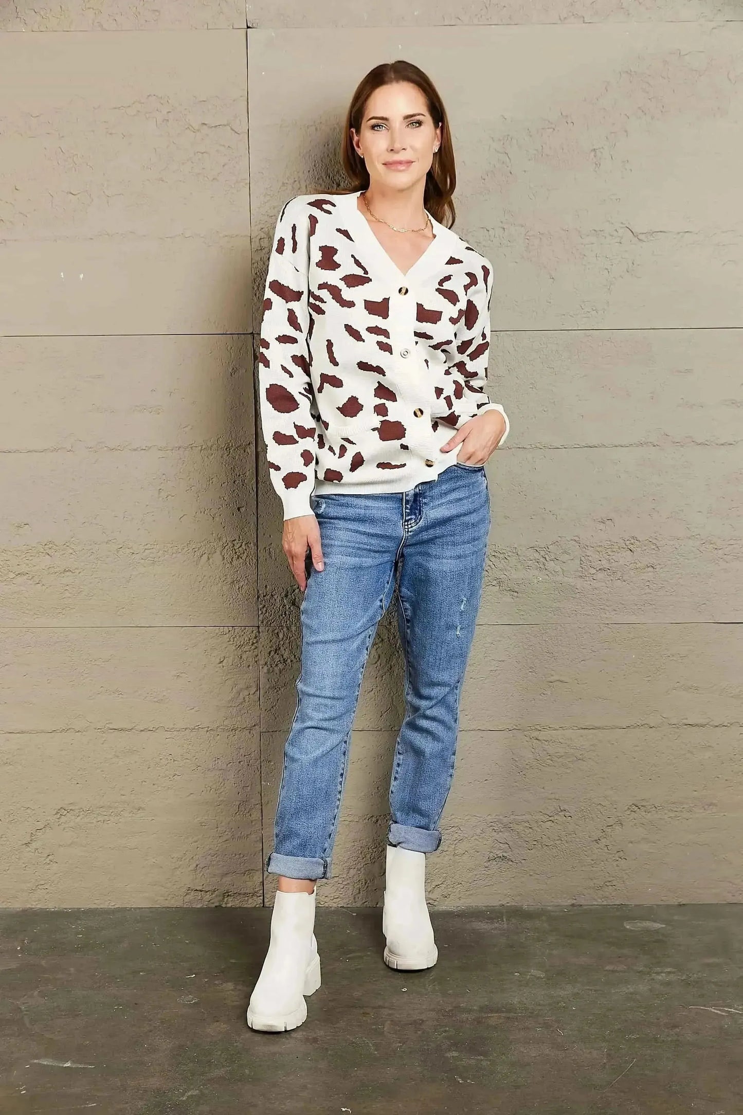 Woven Right Animal Print Button Front Sweater Cardigan - Bad Moms Club
