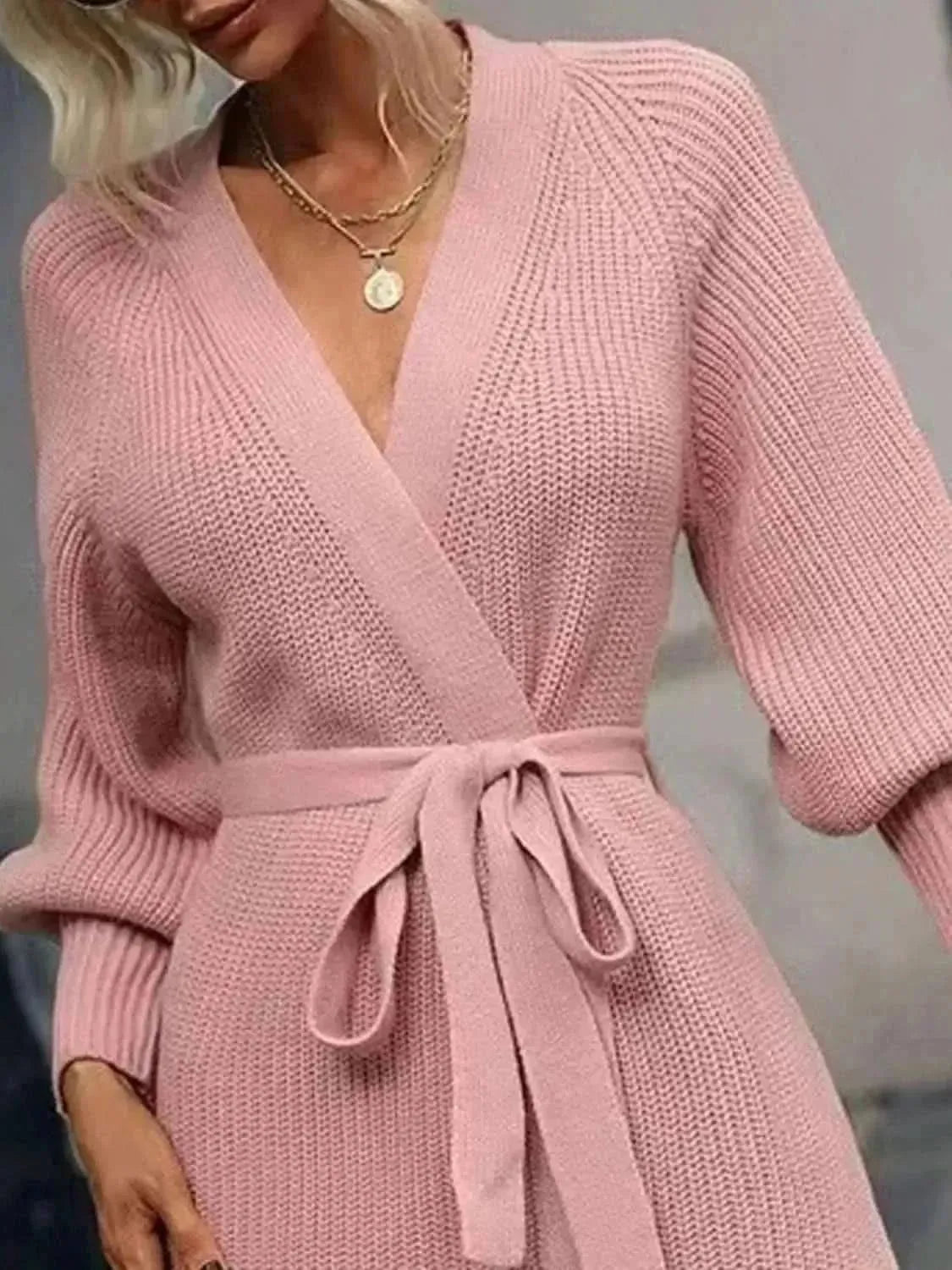 Open Front Lantern Sleeve Tied Cardigan - Bad Moms Club