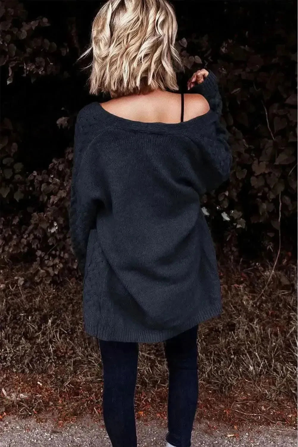 Open Front Dropped Shoulder Cardigan with Pockets - Bad Moms Club