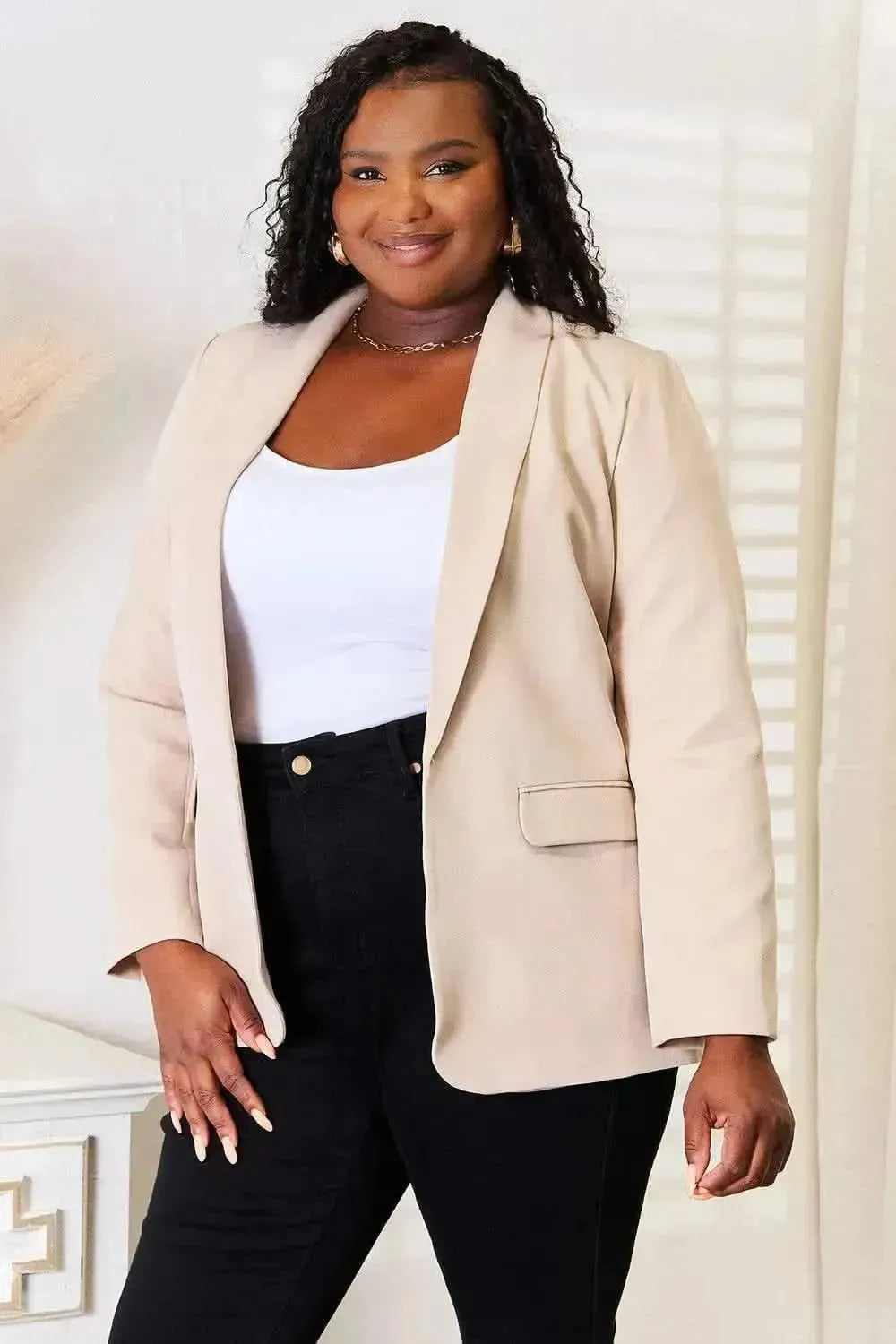 Shawl Collar Long Sleeve Blazer - Bad Moms Club