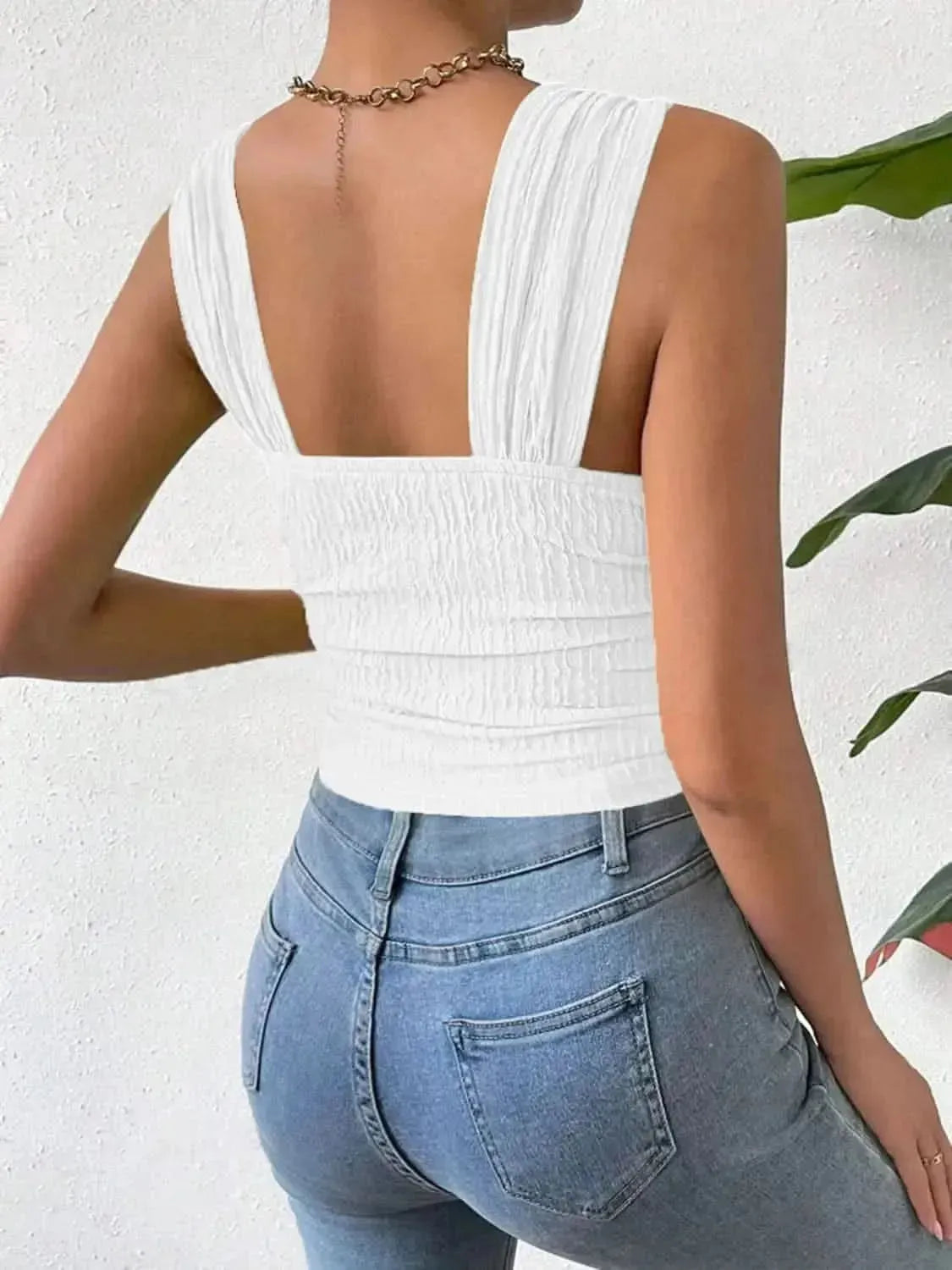 Textured Square Neck Wide Strap Tank - Bad Moms Club