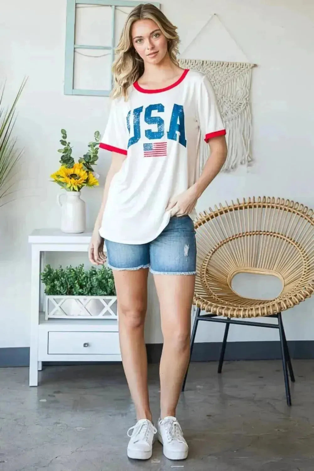 Heimish Full Size USA Contrast Trim Short Sleeve T-Shirt - Bad Moms Club