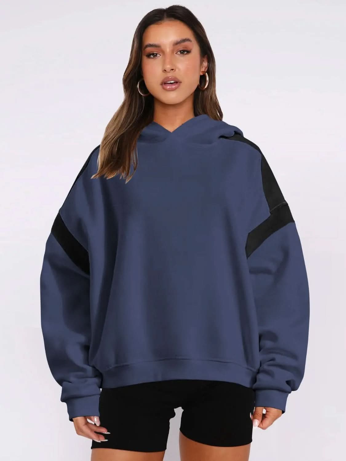 Contrast Dropped Shoulder Long Sleeve Hoodie - Bad Moms Club