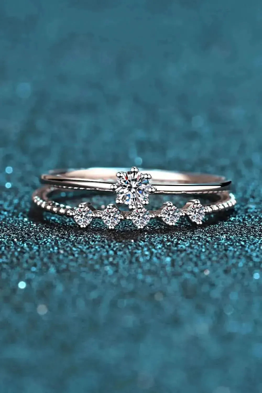 Moissanite 925 Sterling Silver Two-Piece Ring Set - Bad Moms Club