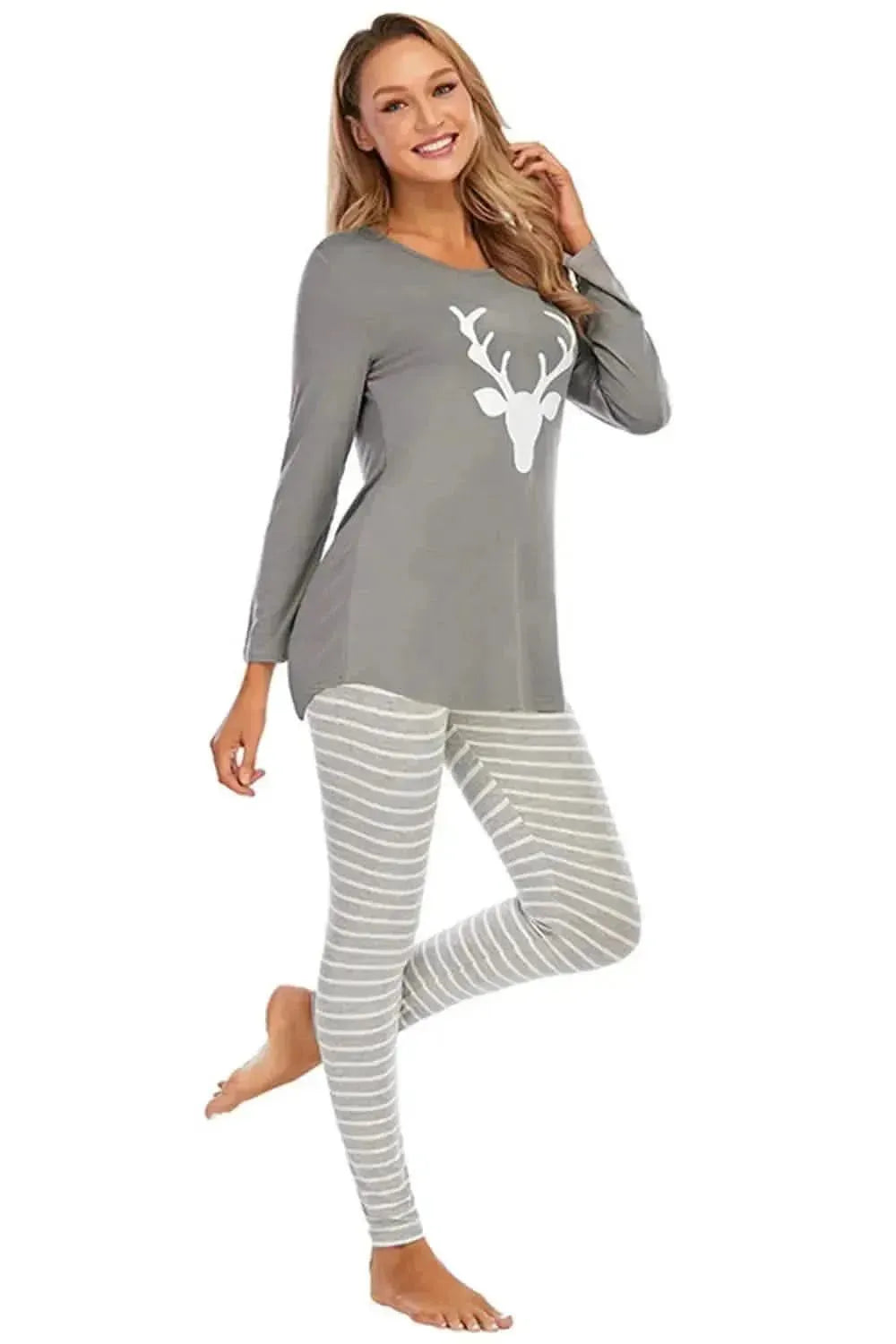 Graphic Round Neck Top and Striped Pants Set - Bad Moms Club