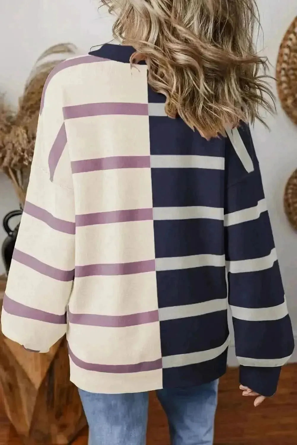 Striped Round Neck Long Sleeve Knit Top - Bad Moms Club