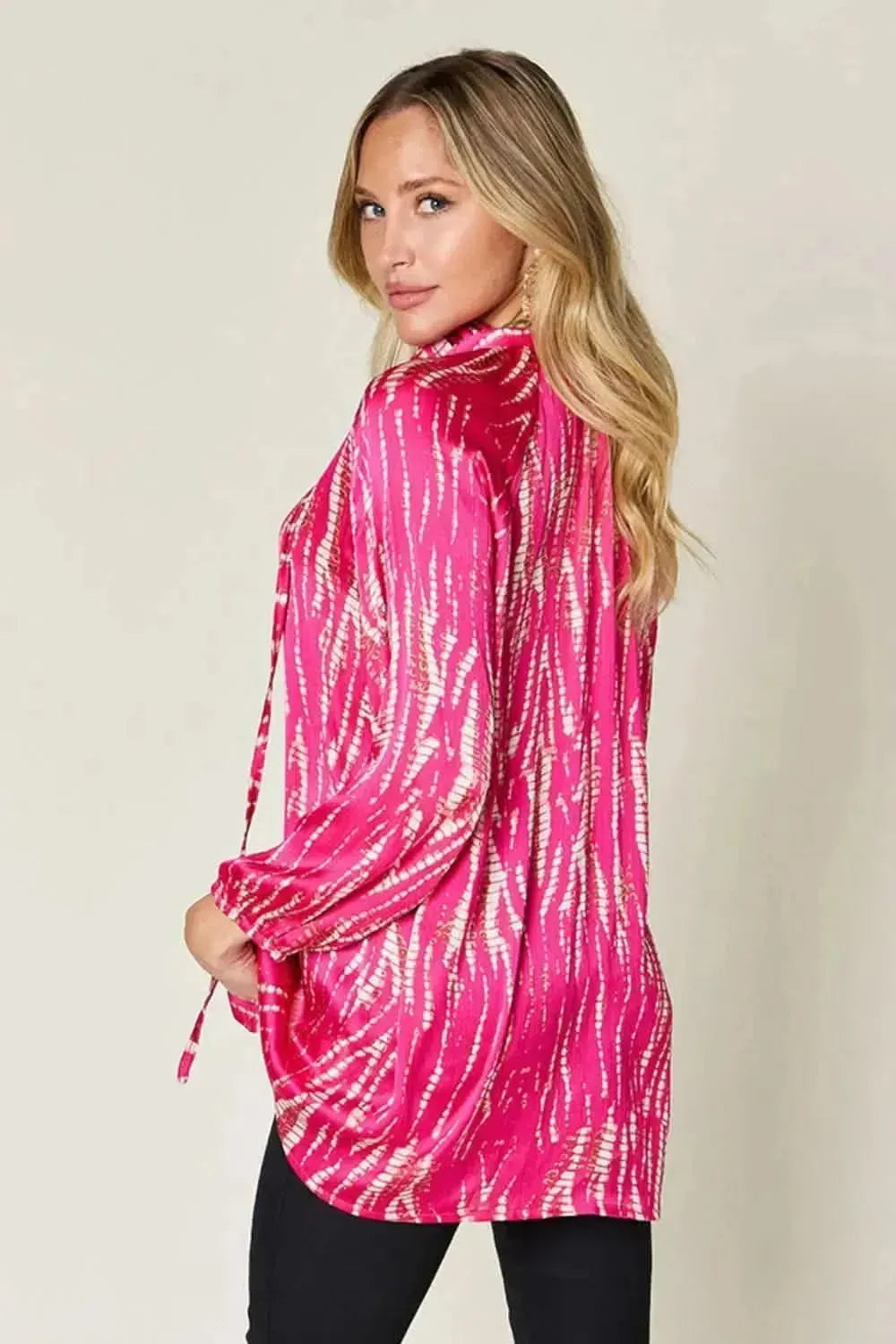 Double Take Full Size Printed Button Up Long Sleeve Shirt - Bad Moms Club