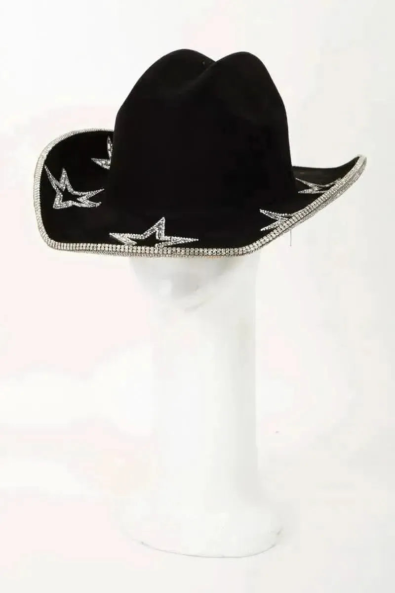 Fame Rhinestone Star Wide Brim Faux Suede Hat - Bad Moms Club