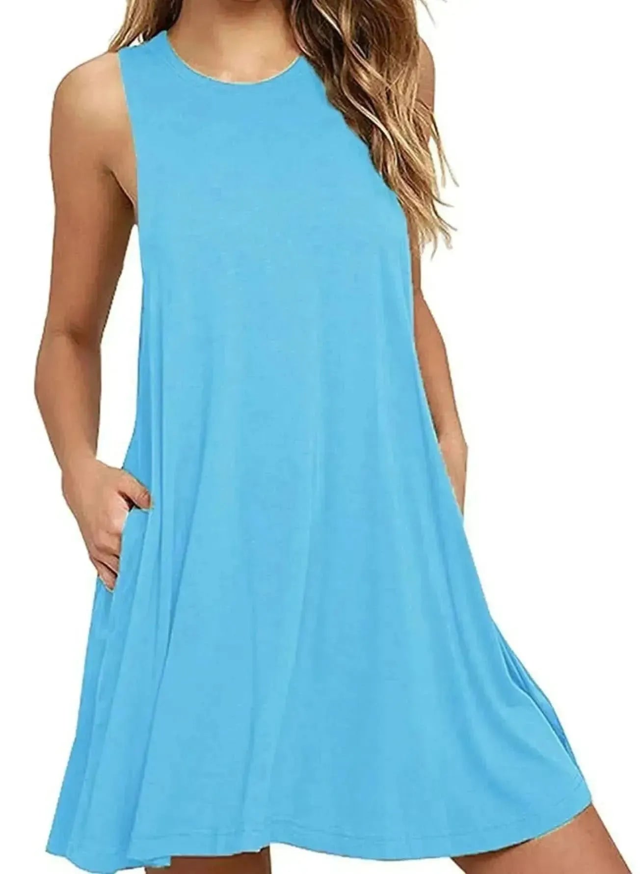 Full Size Round Neck Sleeveless Dress with Pockets - Bad Moms Club