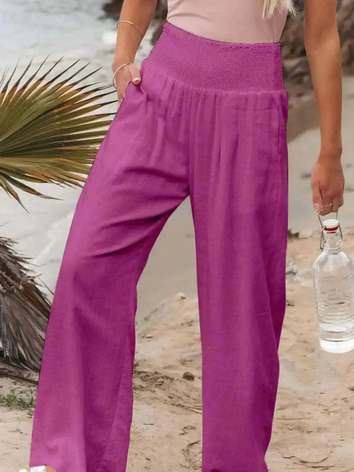 Full Size Smocked Waist Wide Leg Pants - Bad Moms Club
