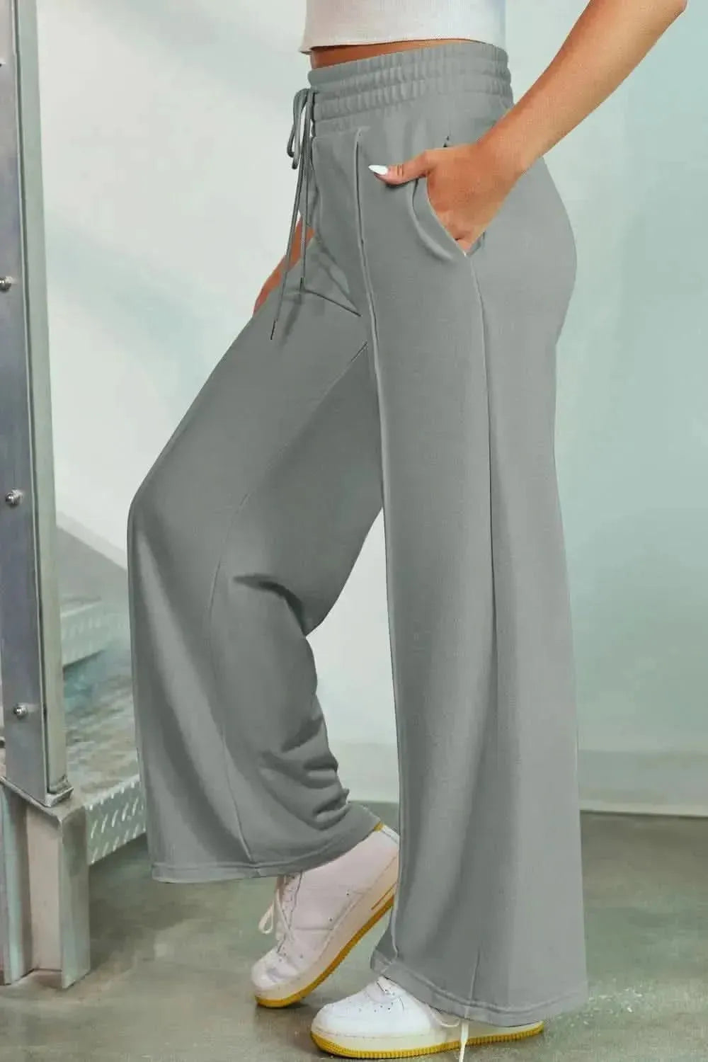 Drawstring Wide Leg Pants with Pockets - Bad Moms Club