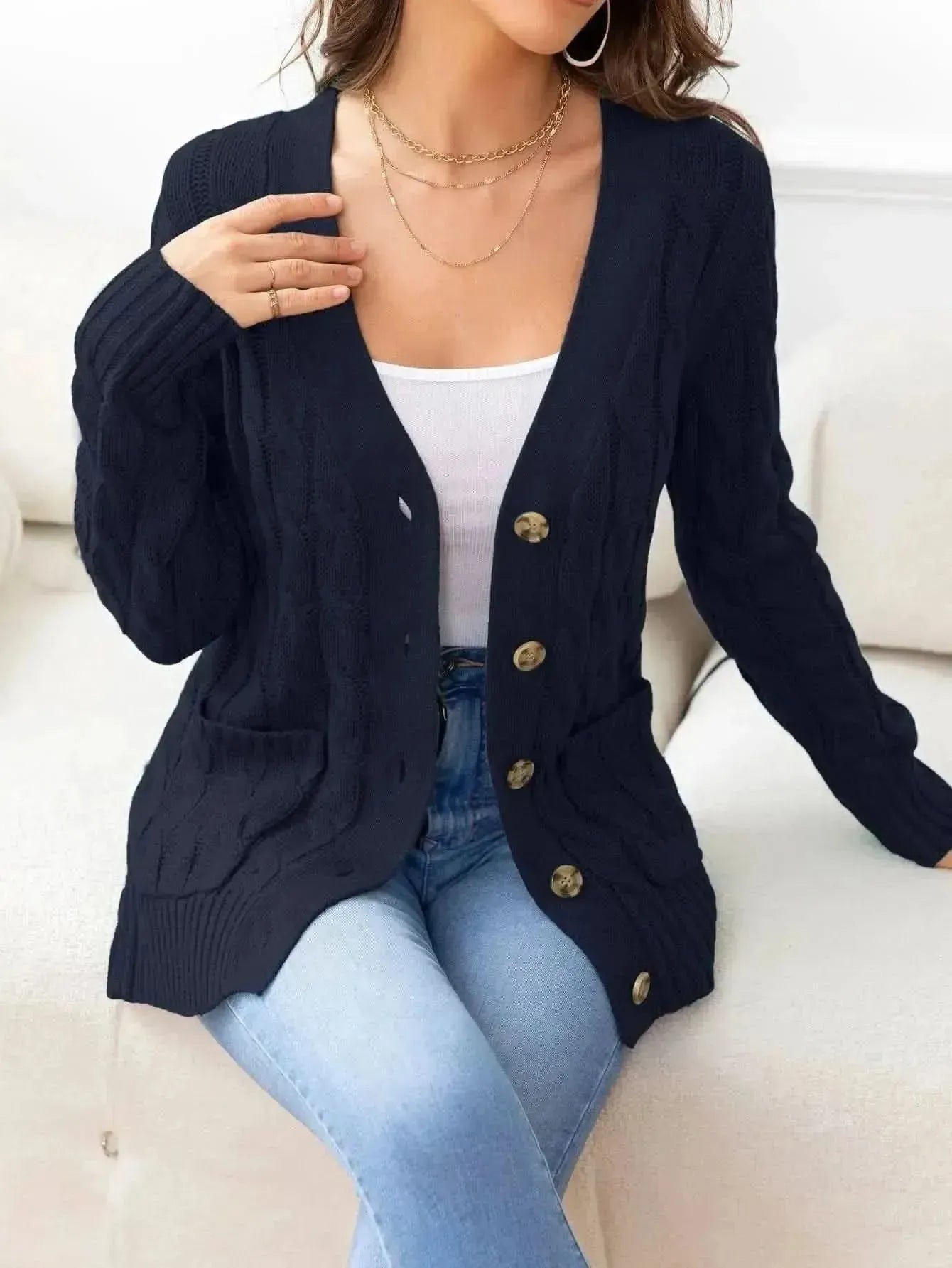 Button Down Cable-Knit Cardigan - Bad Moms Club