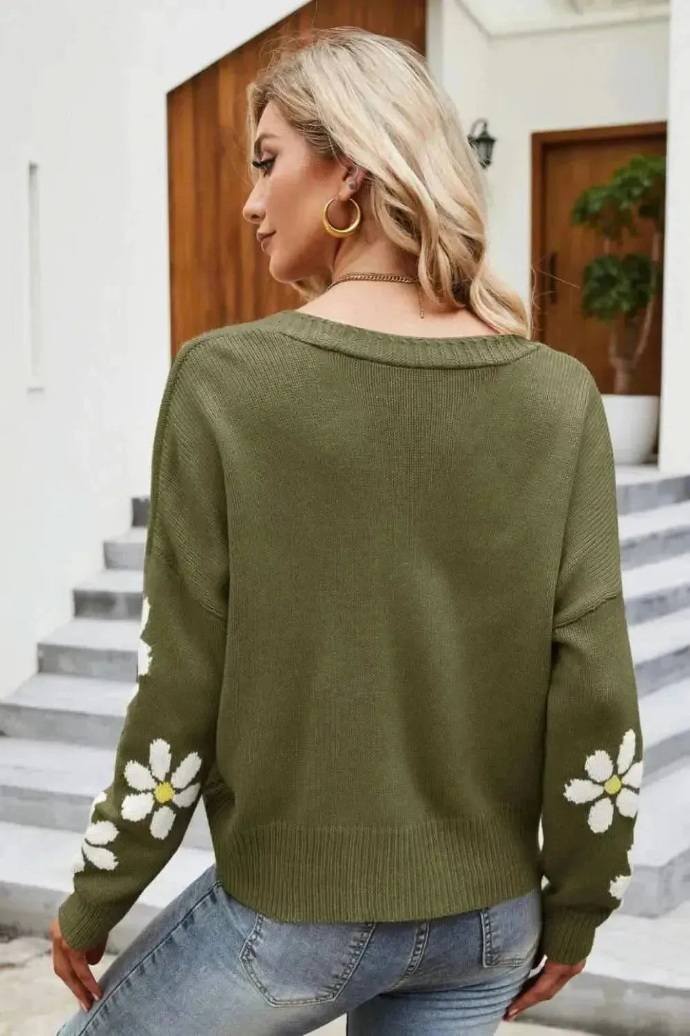 Floral Ribbed Trim Drop Shoulder Cardigan - Bad Moms Club