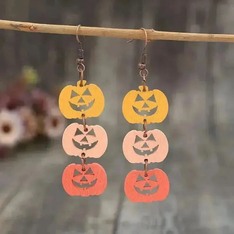 Wooden Contrast Pumpkin Earrings - Bad Moms Club