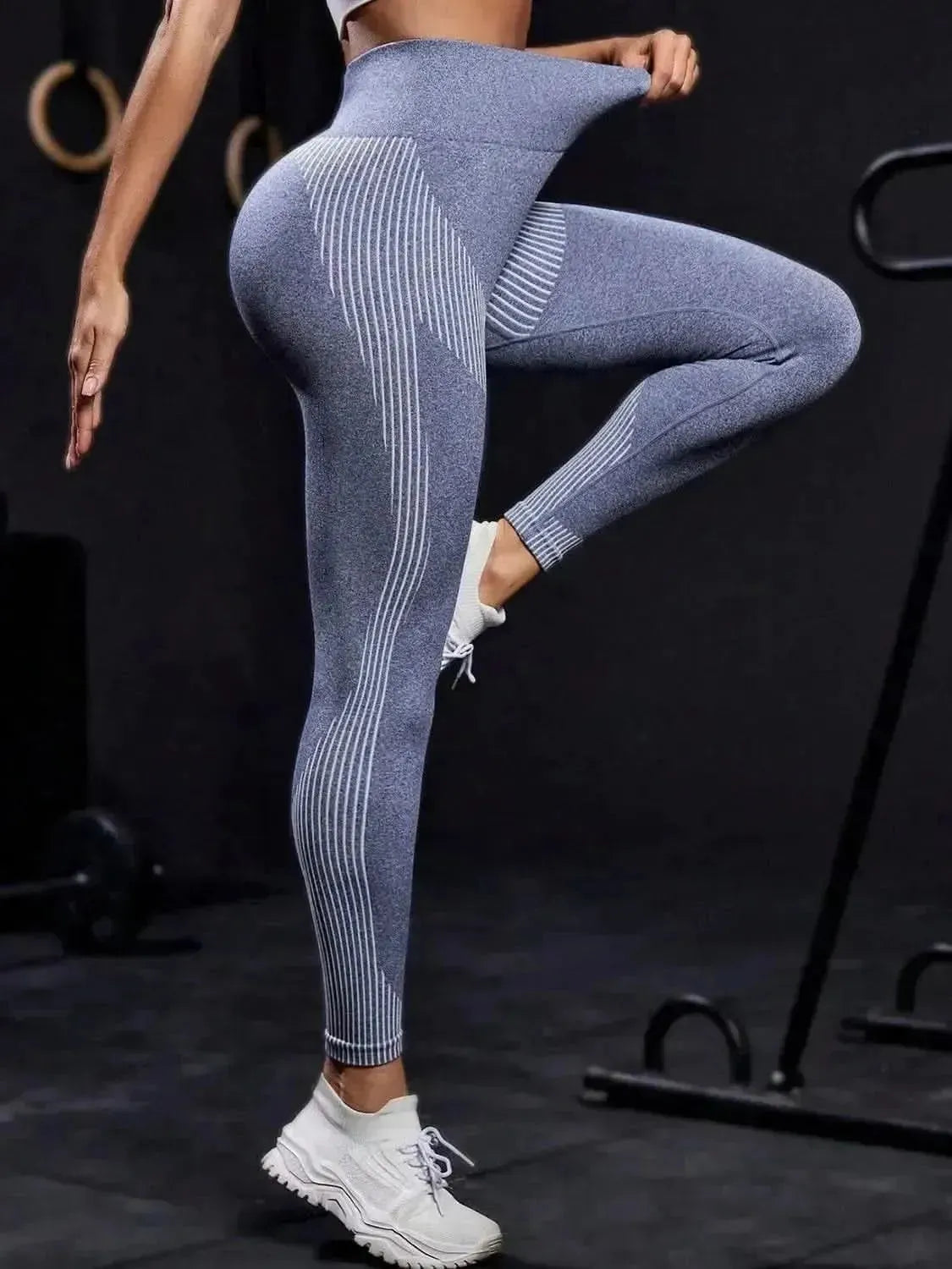 Striped High Waist Active Pants - Bad Moms Club