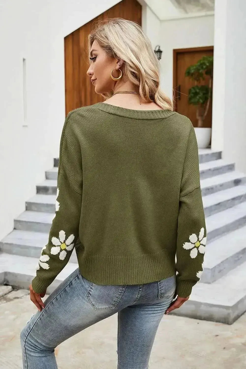 Flower Pattern Button Front Cardigan - Bad Moms Club