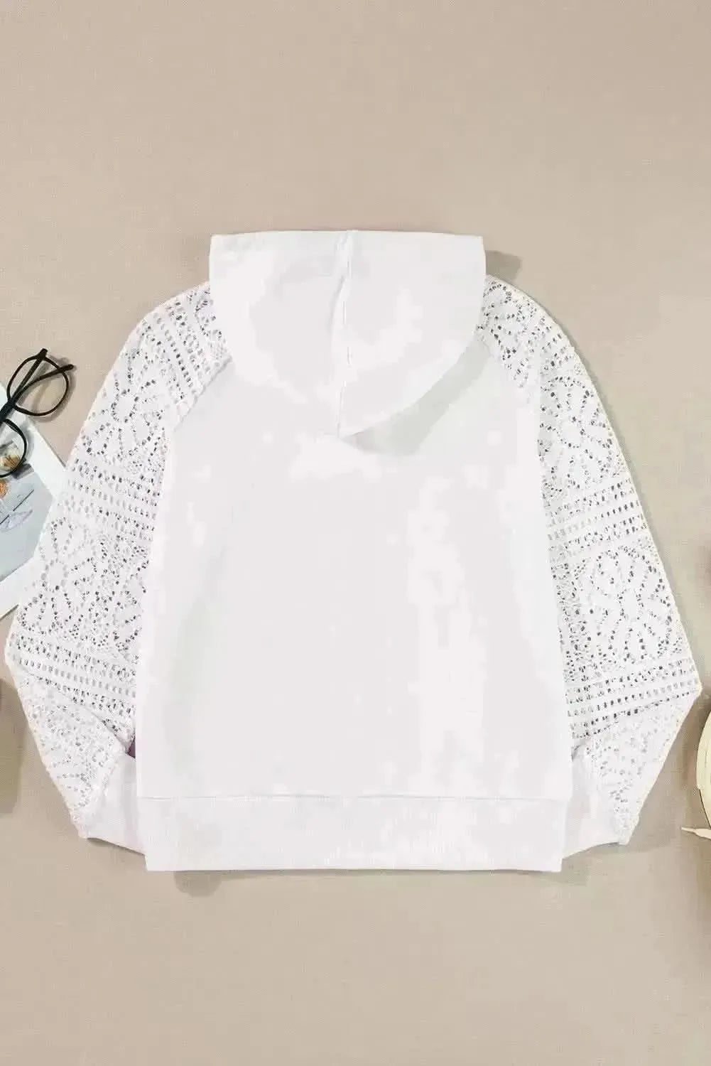 Drawstring Openwork Long Sleeve Hoodie - Bad Moms Club