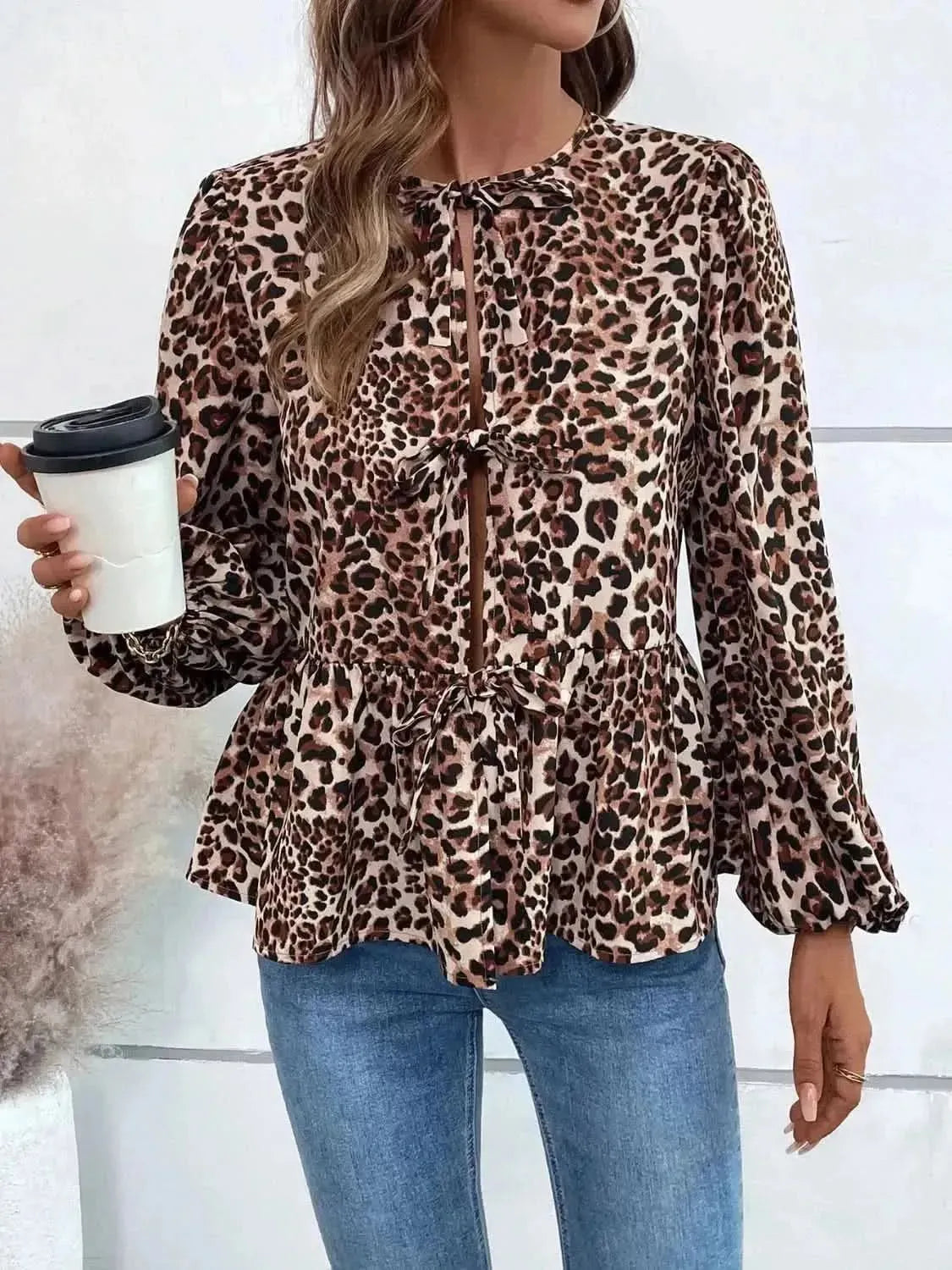 Ivy Lane Peplum Tied Long Sleeve Blouse - Bad Moms Club