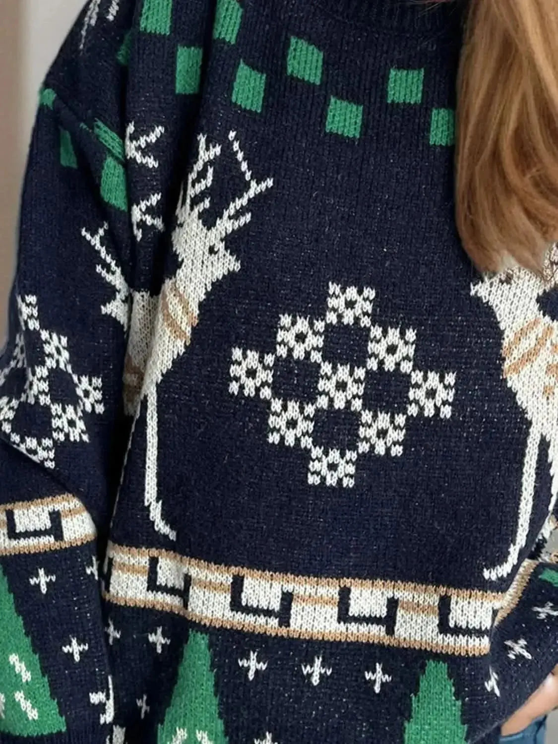 Christmas Element Round Neck Long Sleeve Sweater - Bad Moms Club