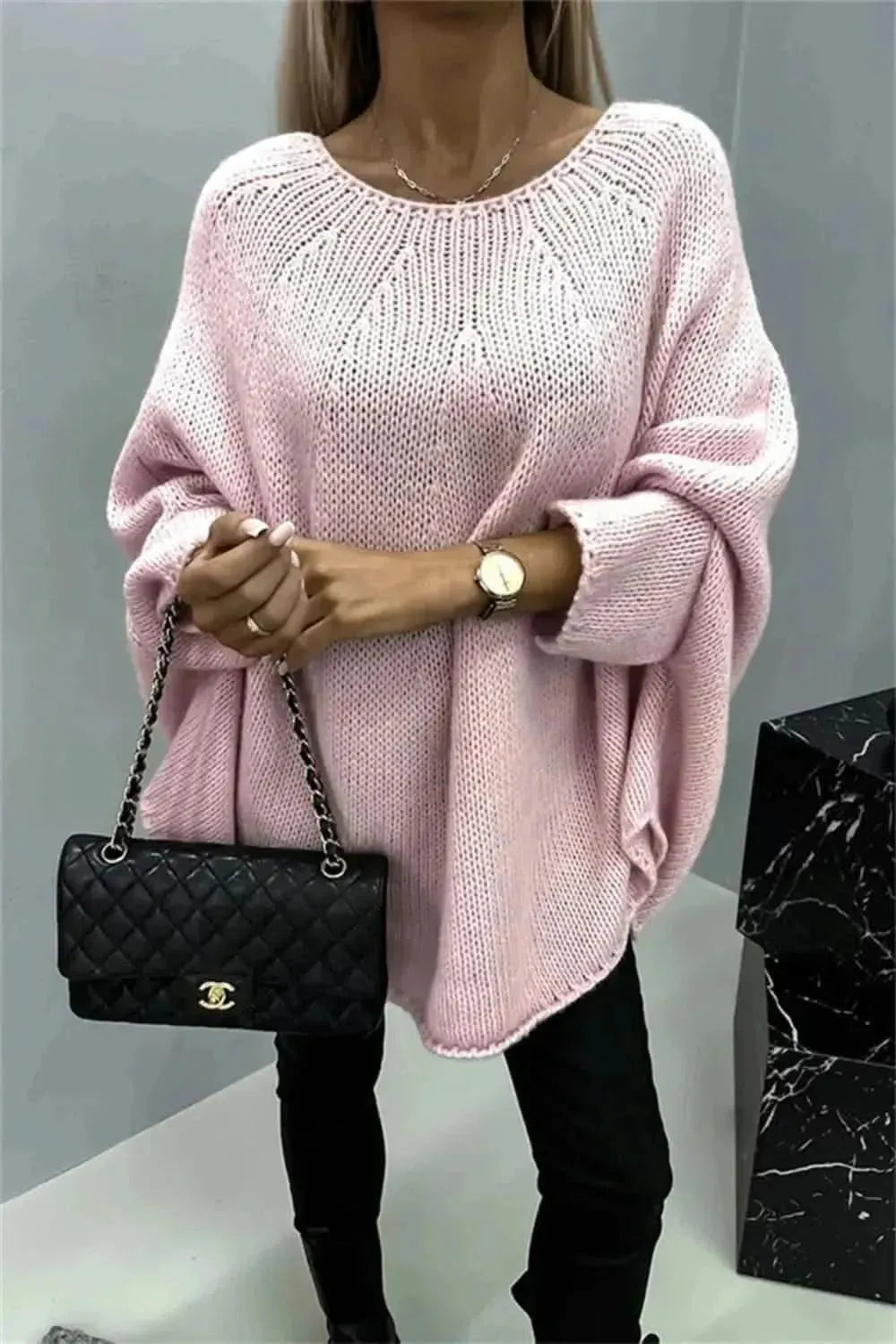 Round Neck Batwing Sleeve Sweater - Bad Moms Club