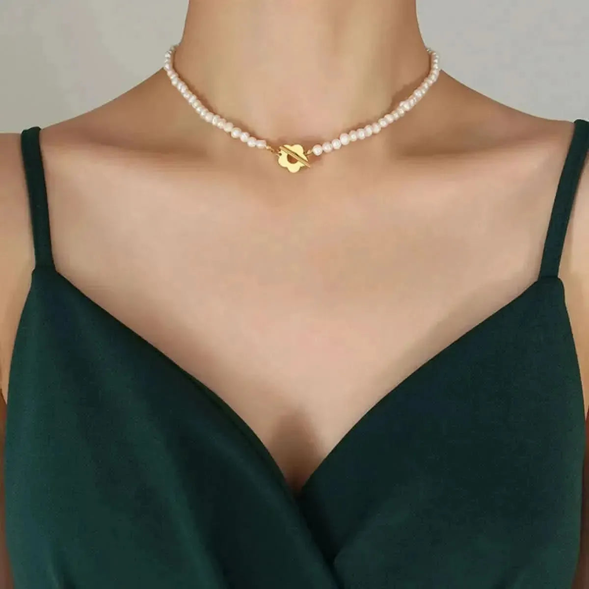 Titanium Steel Pearl Flower Necklace - Bad Moms Club