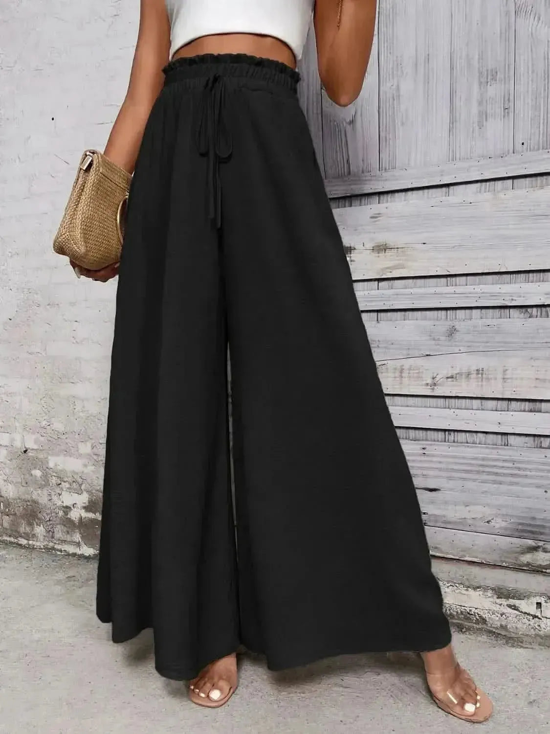 Honey Tied High Waist Wide Leg Pants - Bad Moms Club