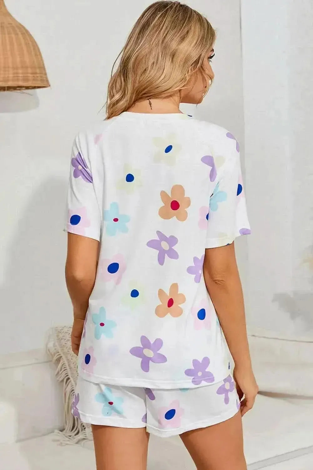 Floral Round Neck Raglan Sleeve Top and Shorts Lounge Set - Bad Moms Club