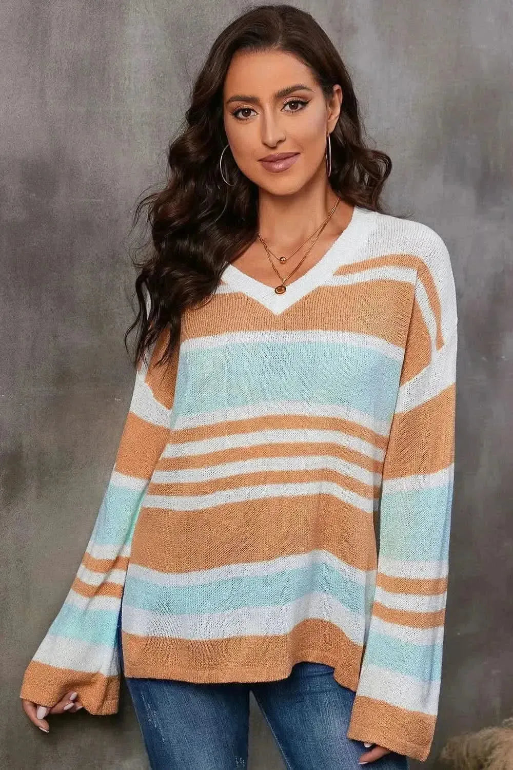 Striped V-Neck Knit Top - Bad Moms Club