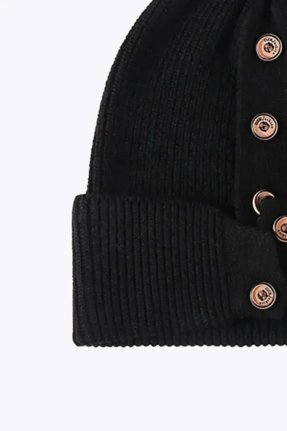 Button Detail Rib-Knit Cuff Beanie - Bad Moms Club