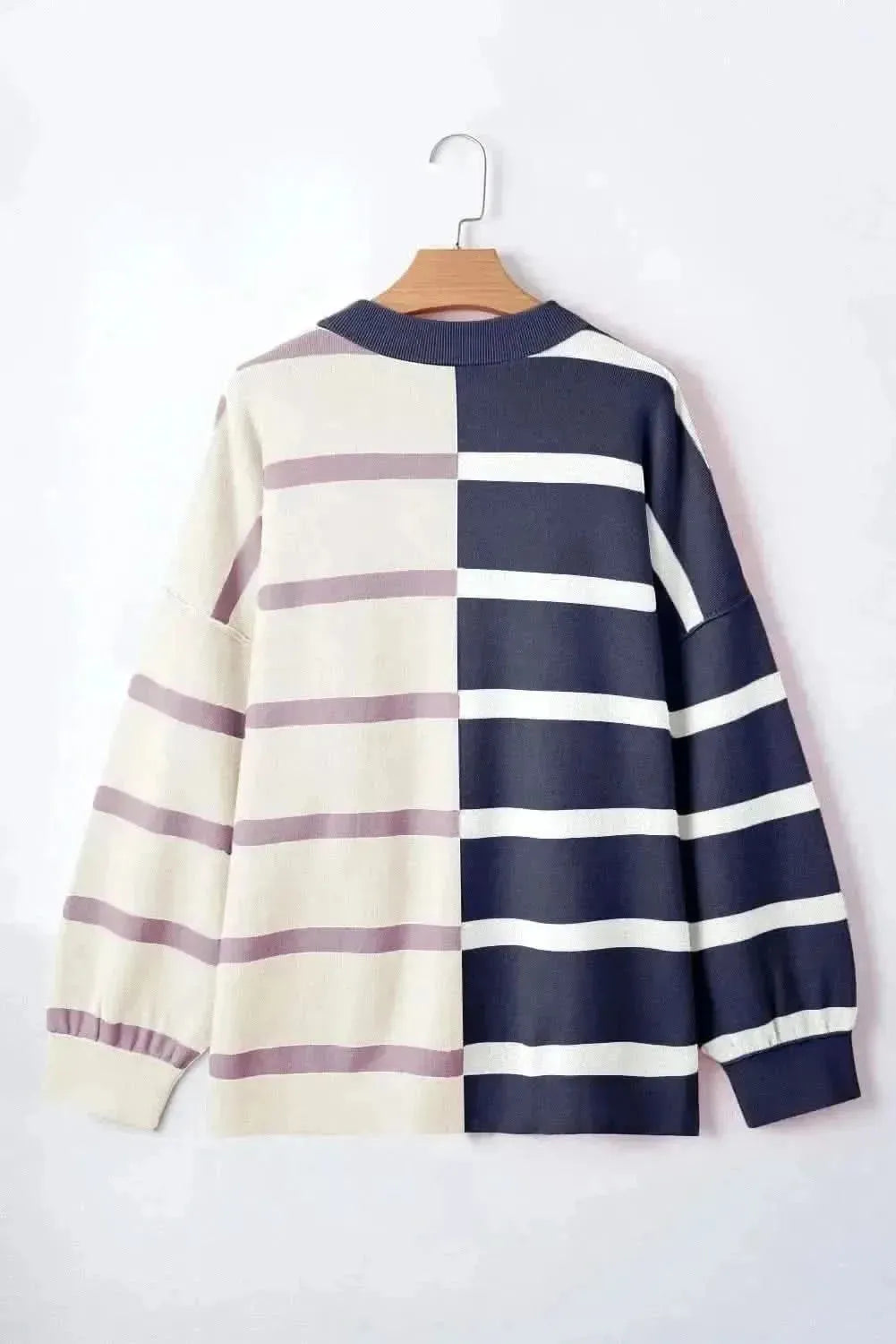 Striped Round Neck Long Sleeve Knit Top - Bad Moms Club