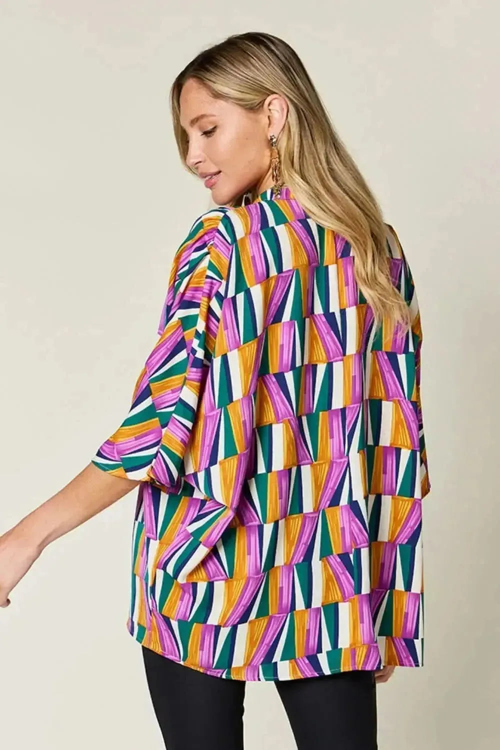 Double Take Full Size Geometric Notched Dolman Sleeve Top - Bad Moms Club