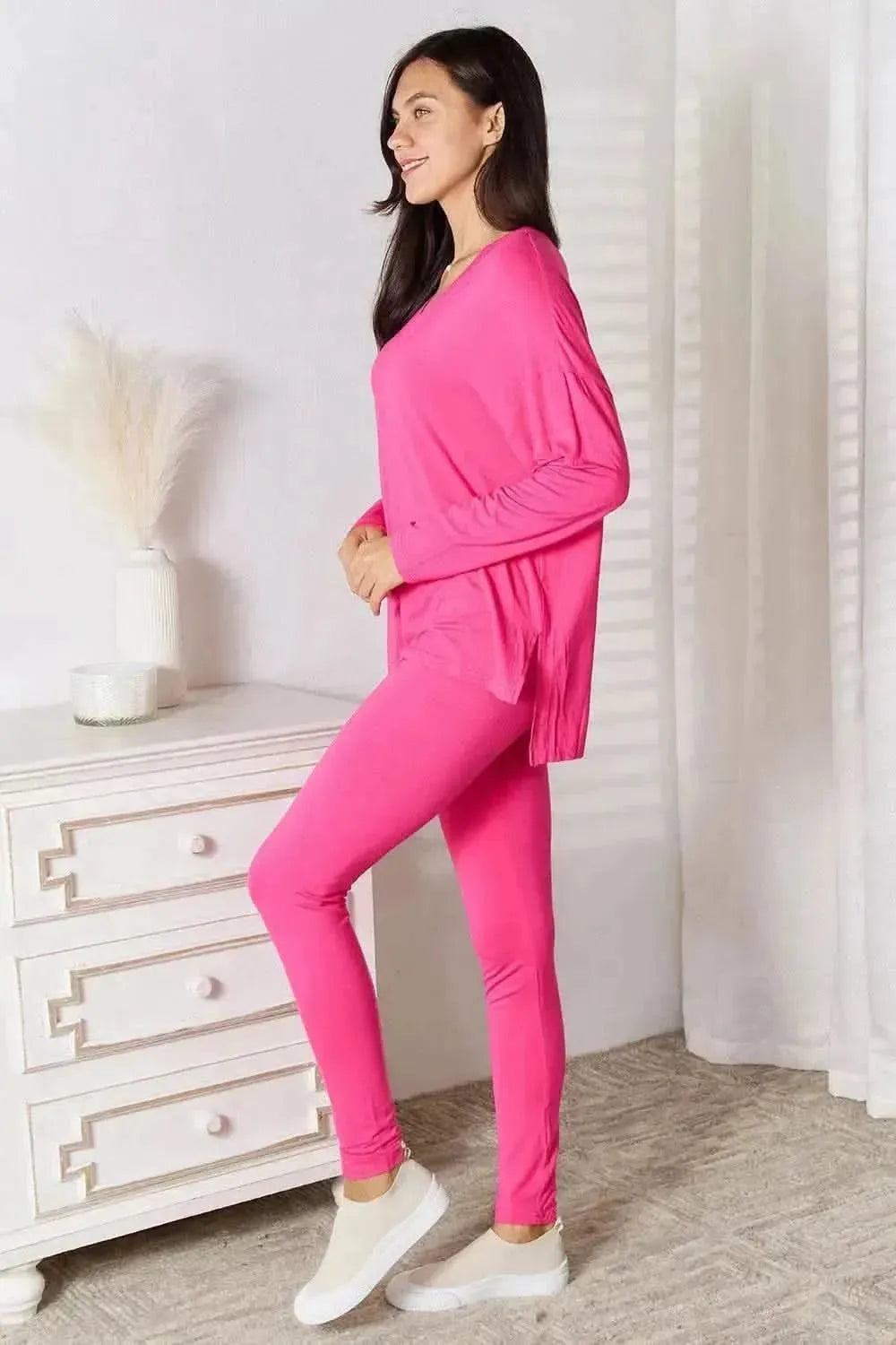 Basic Bae Full Size V-Neck Soft Rayon Long Sleeve Top and Pants Lounge Set - Bad Moms Club
