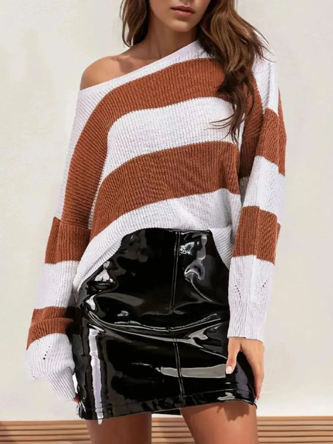 Perfee Color Block Dropped Shoulder Long Sleeve Sweater - Bad Moms Club