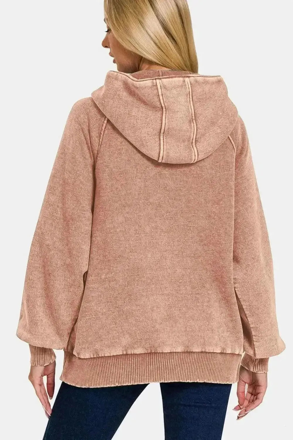 Zenana Acid Wash Fleece Kangaroo Hoodie - Bad Moms Club