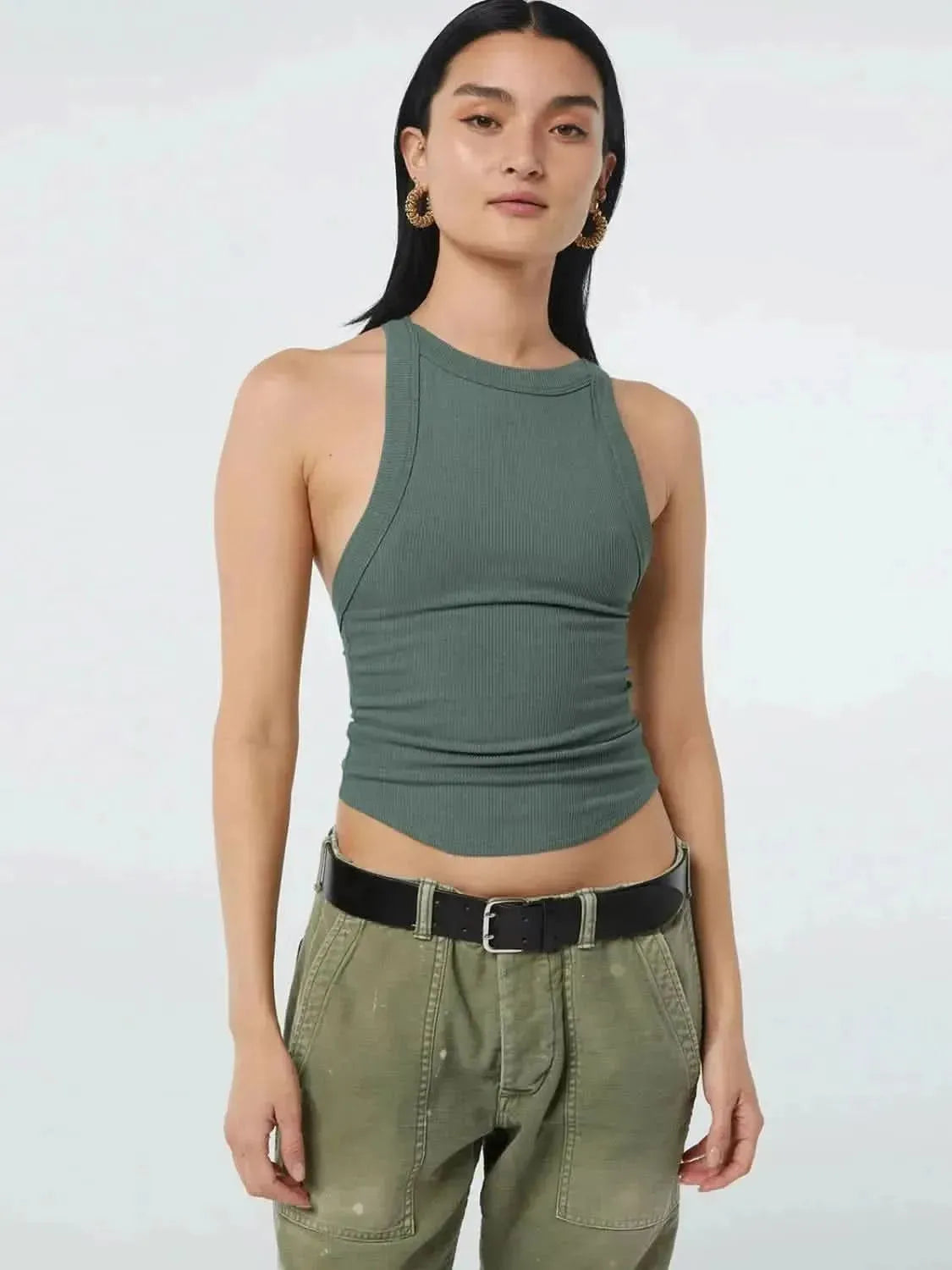 Halter Neck Ribbed Cropped Top - Bad Moms Club