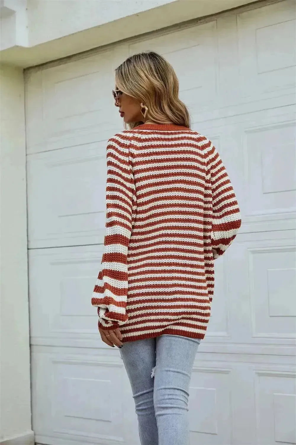 Striped Button Up Long Sleeve Cardigan - Bad Moms Club