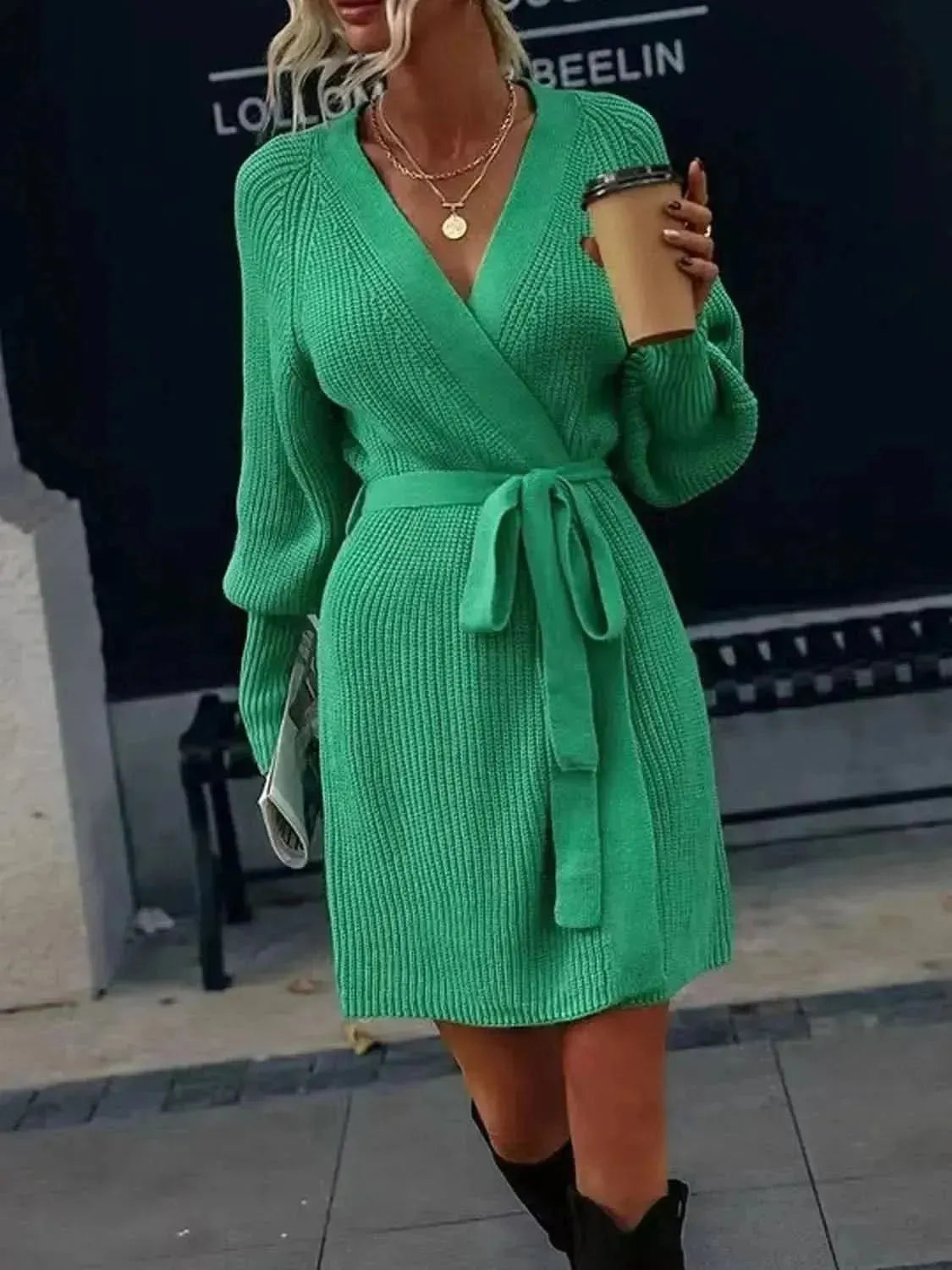 Open Front Lantern Sleeve Tied Cardigan - Bad Moms Club