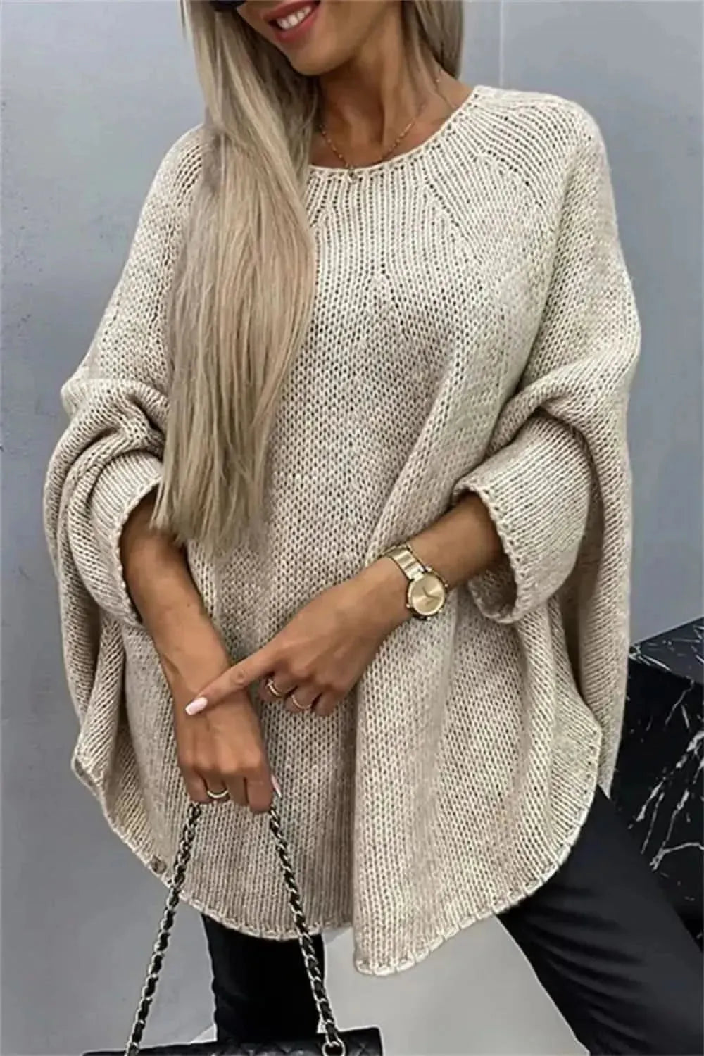 Round Neck Batwing Sleeve Sweater - Bad Moms Club