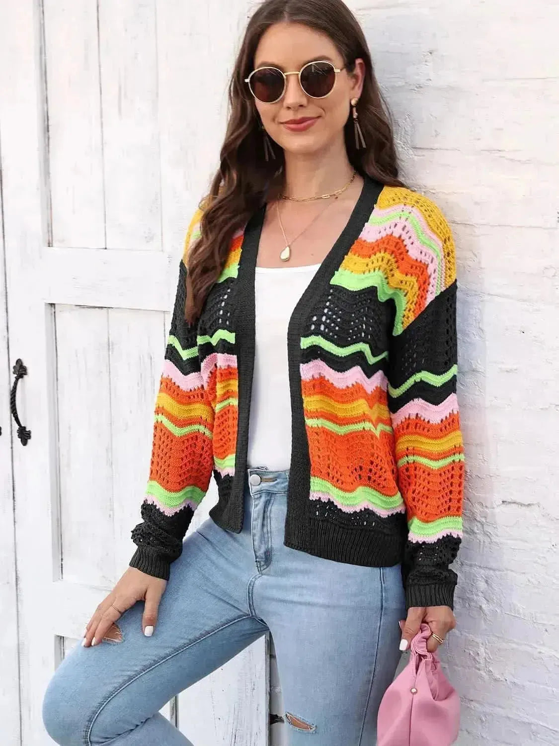Open Front Openwork Cardigan - Bad Moms Club