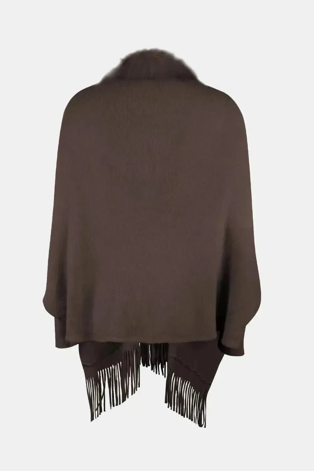 Fringe Open Front Long Sleeve Poncho - Bad Moms Club
