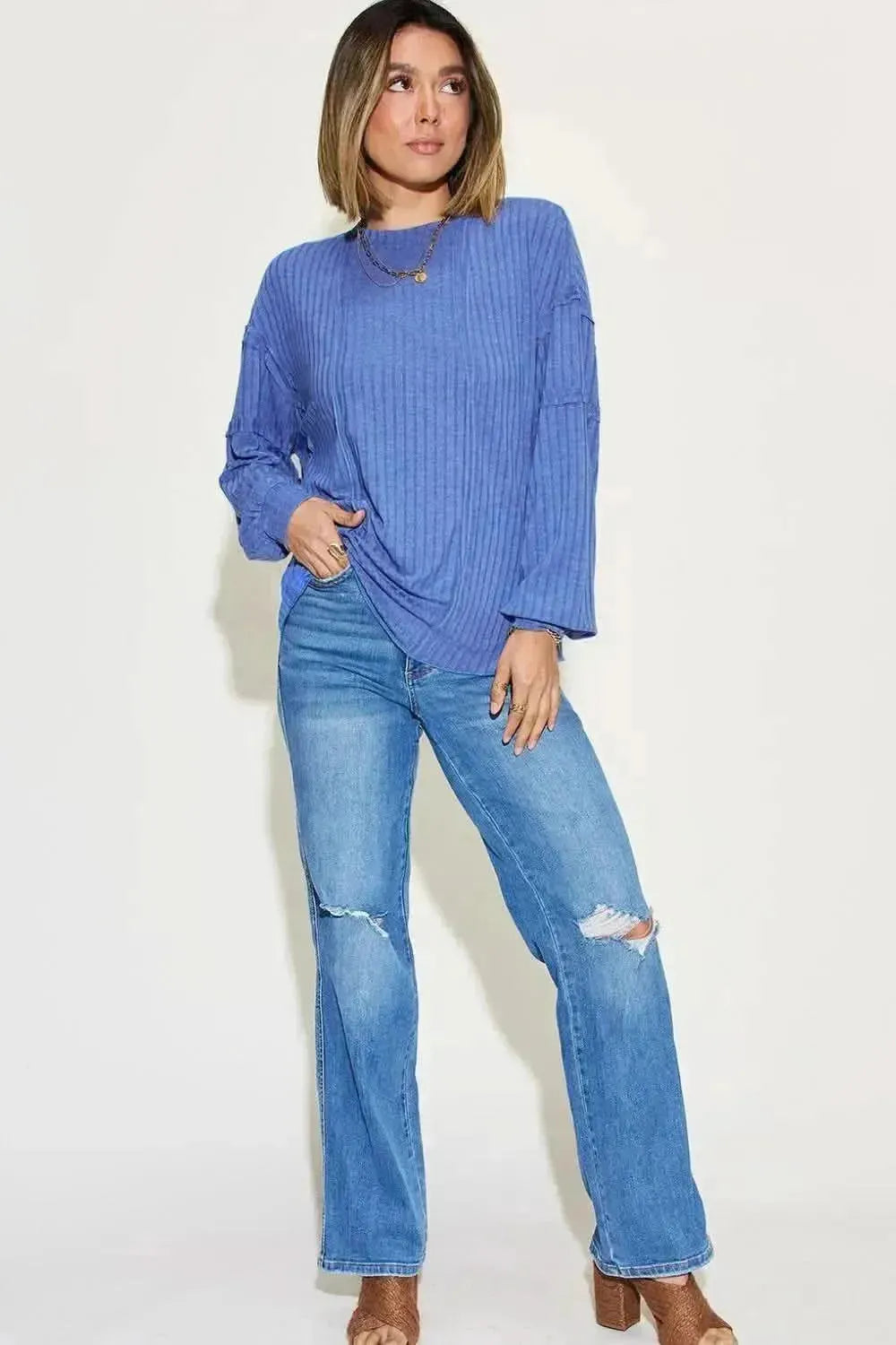 Basic Bae Full Size Ribbed Round Neck Long Sleeve T-Shirt - Bad Moms Club