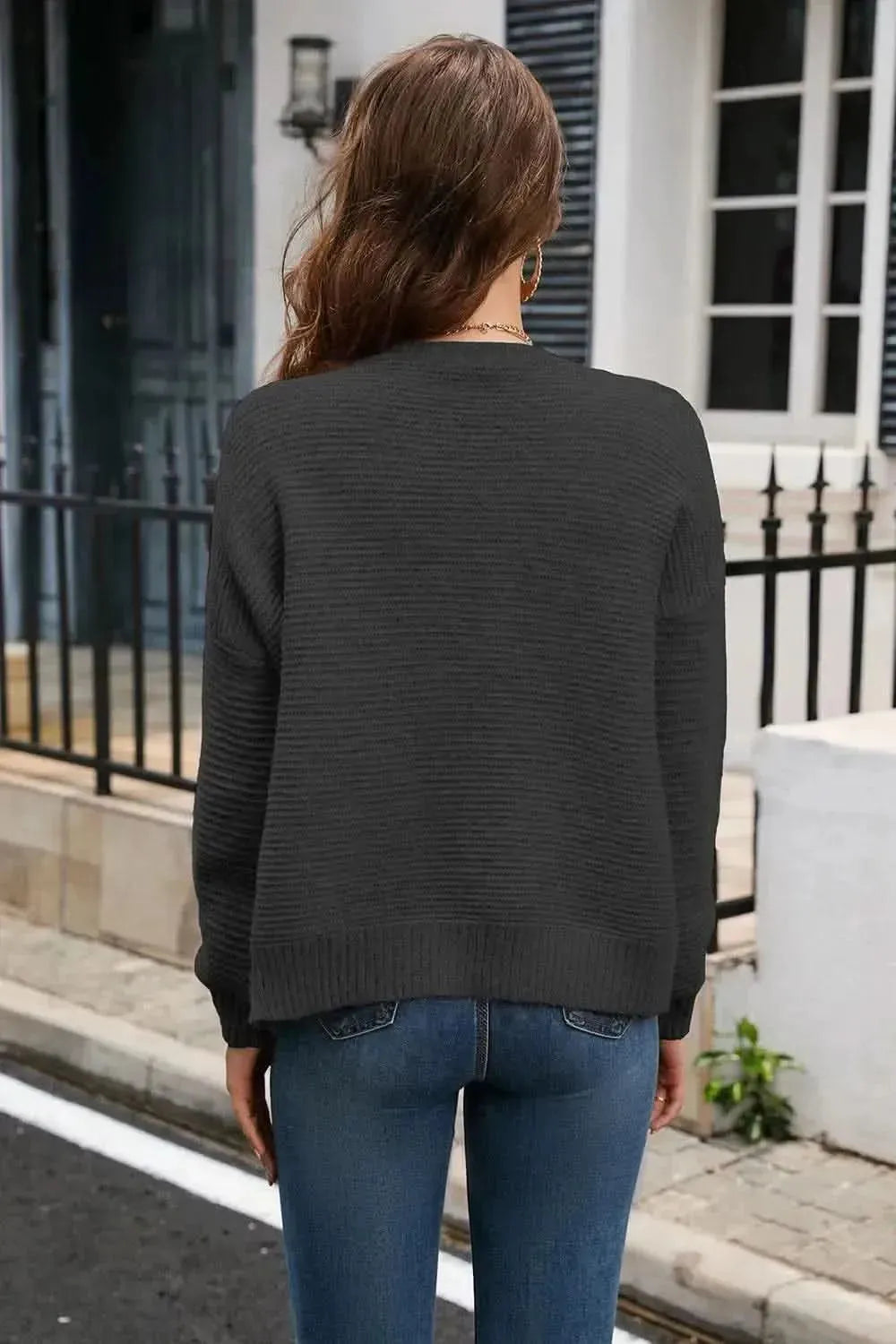 Horizontal Ribbing Button Down Cardigan - Bad Moms Club