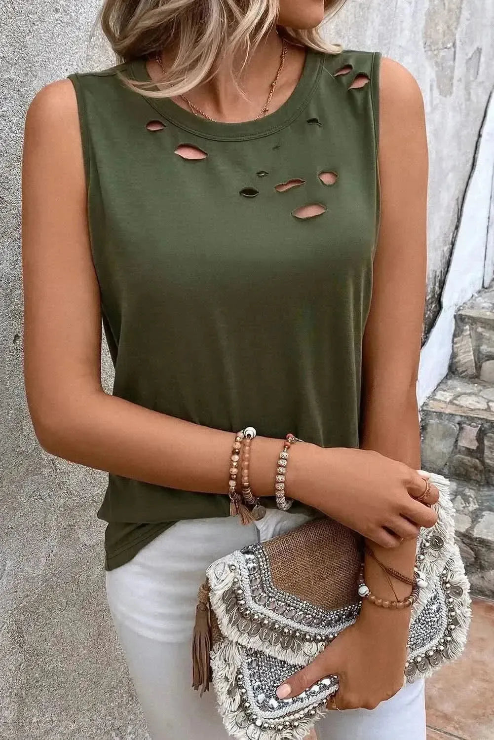 Cutout Round Neck Tank - Bad Moms Club
